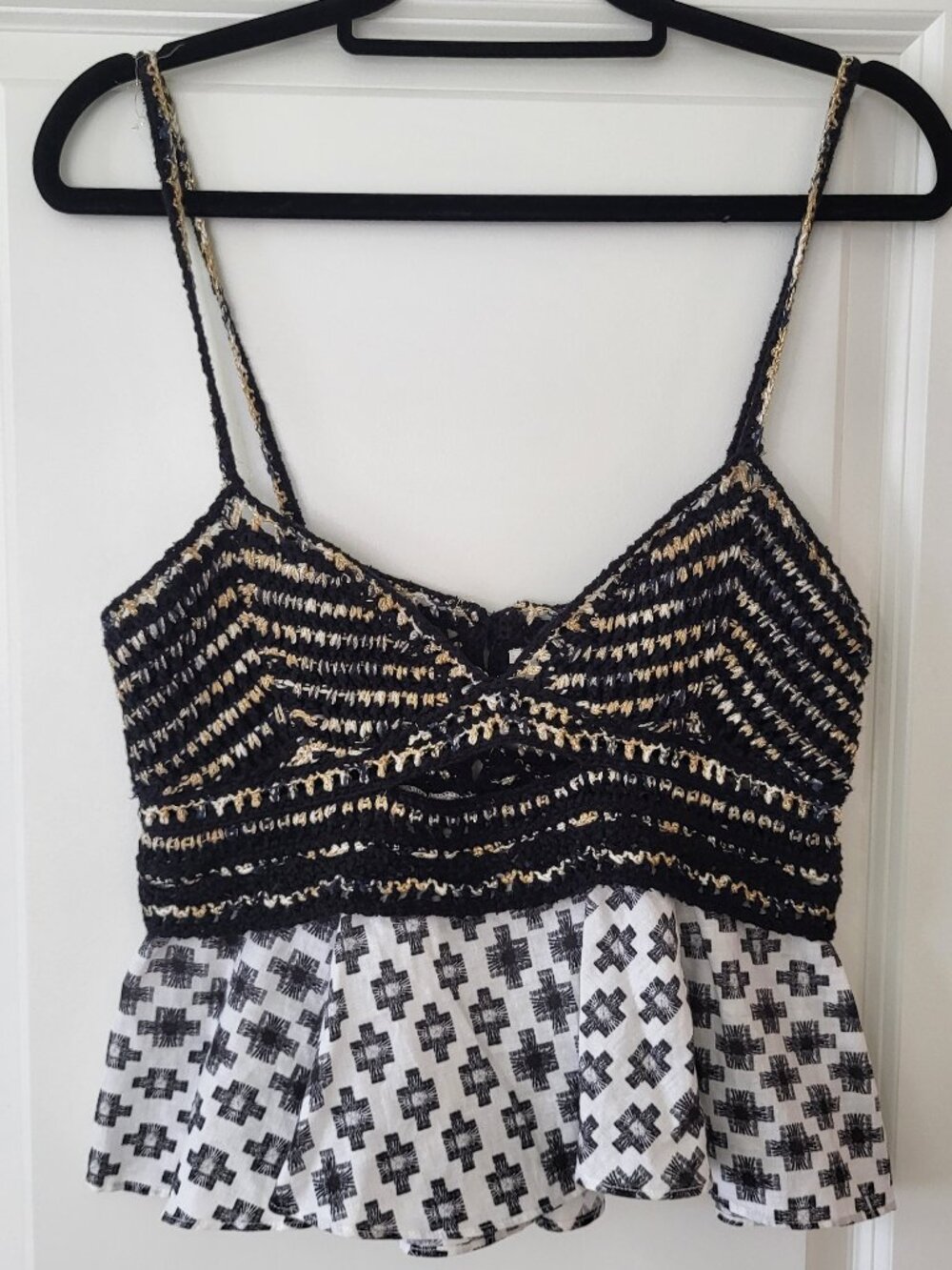 By Anthropologie Freida Layered Knit Bodice Tank Top Cut Out Babydoll Size Small